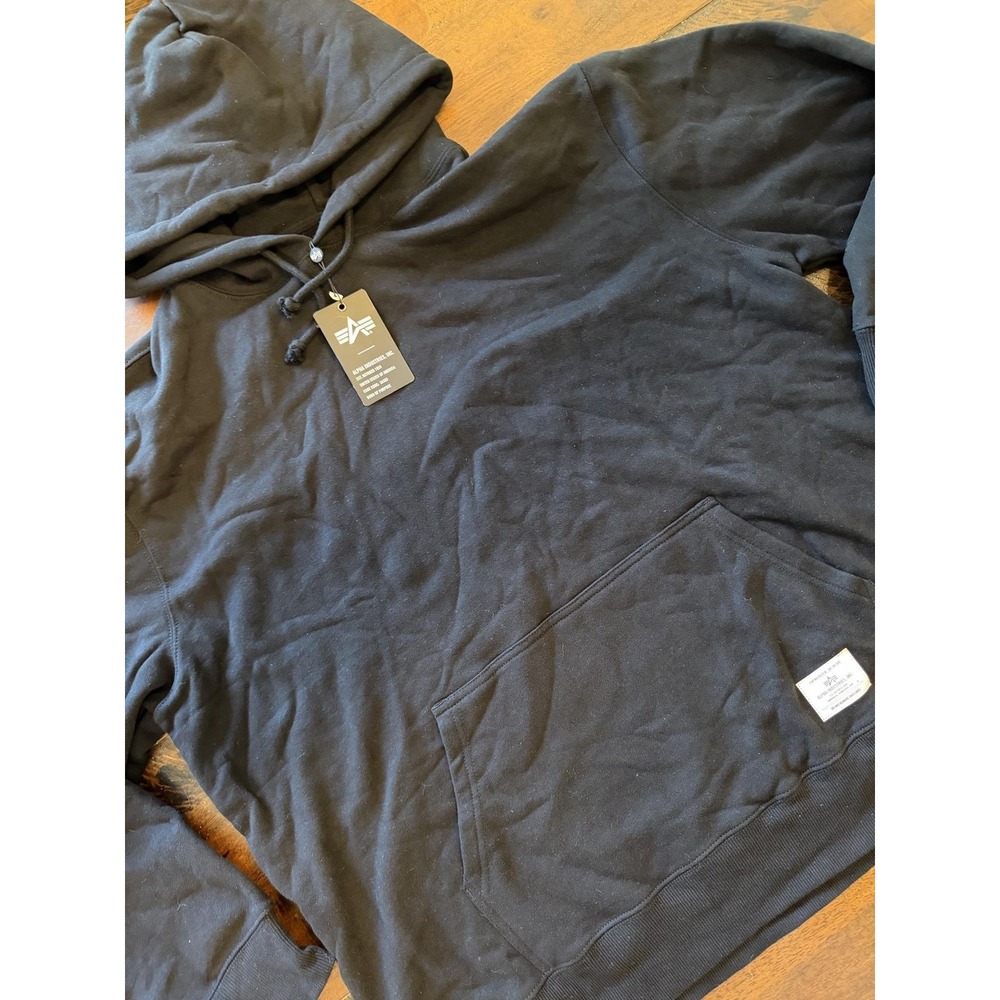 Alpha Industries Essential Hoodie Mens 2XL Black Fleece Pullover USE51502C1